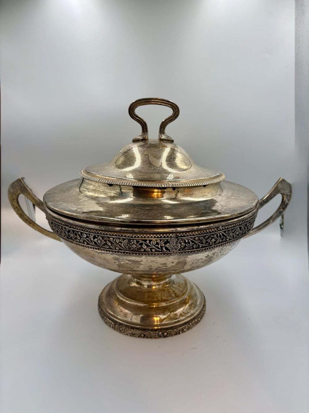 Vintage Silver Plate Covered Serving Dish | Ornate Lidded Vegetable Bowl | Flora
